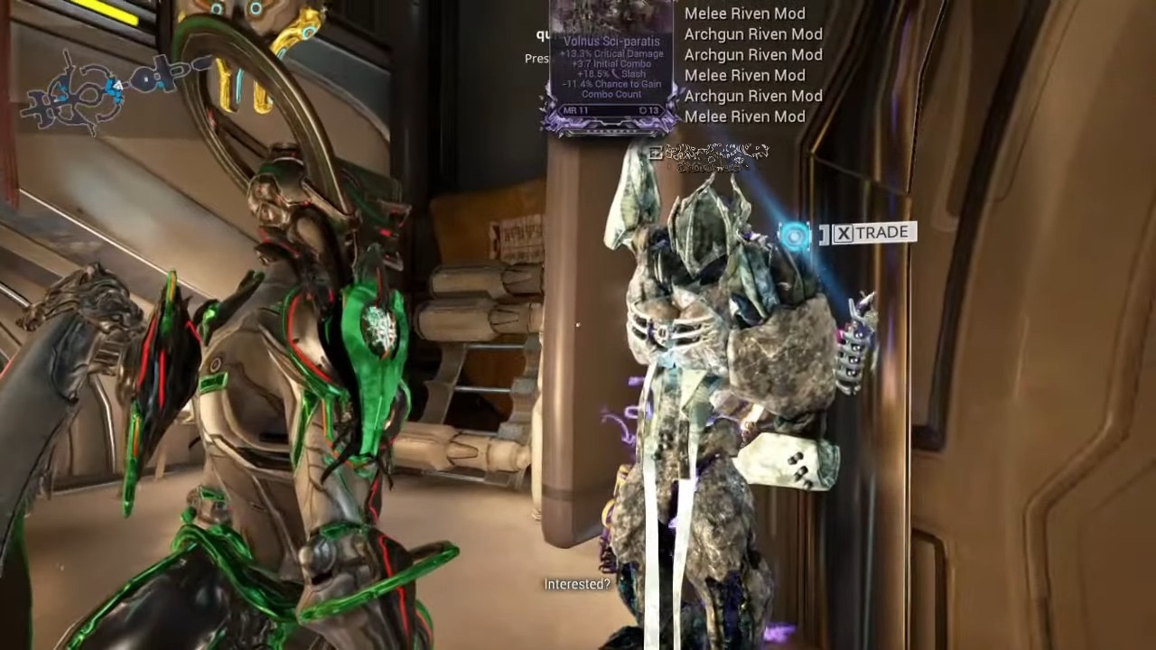 Two players trading in Warframe.