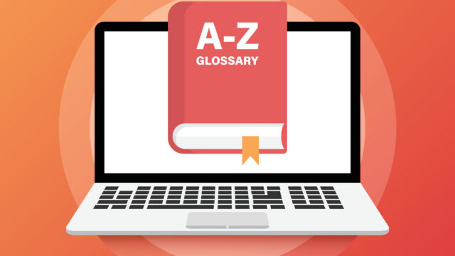 A-Z glossary overlaying a laptop screen