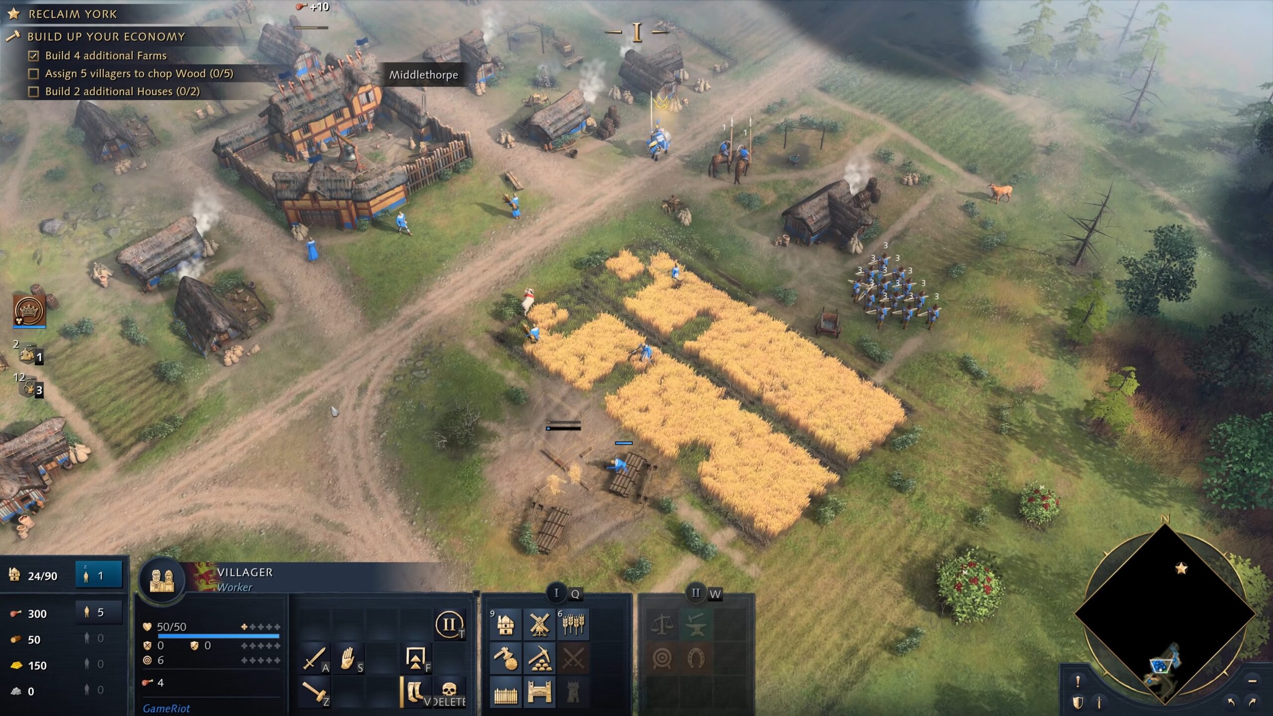 Screenshot showing a player managing crops in Age of Empires.