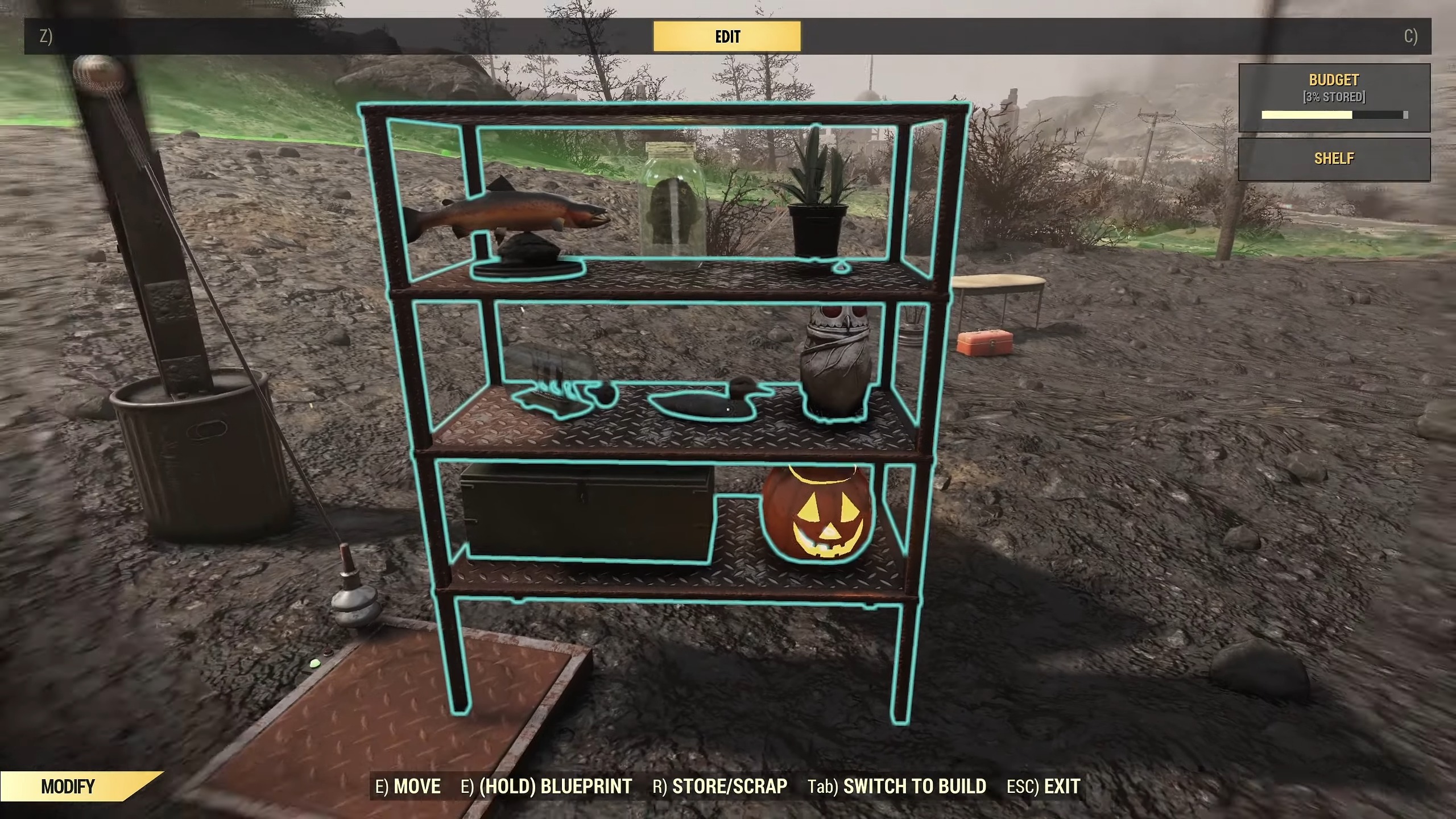 A screenshot of a how a player used a glitch in Fallout 76 to merge objects the system wasn't intended to merge.