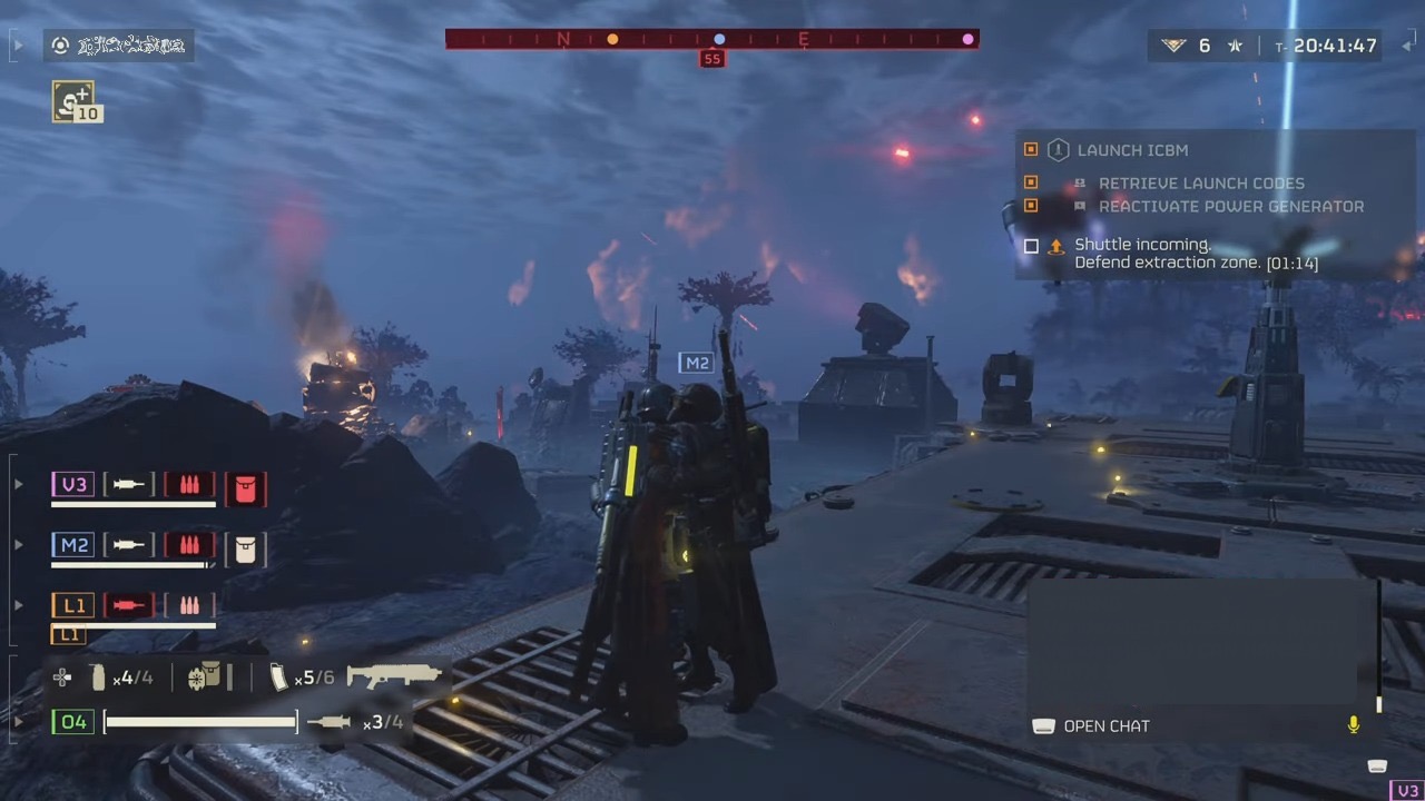 Screenshot of characters appreciating each other through a hug in Helldivers 2.