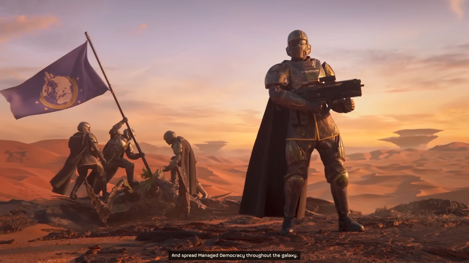 Screenshot from a Hellivers 2 cinematic.