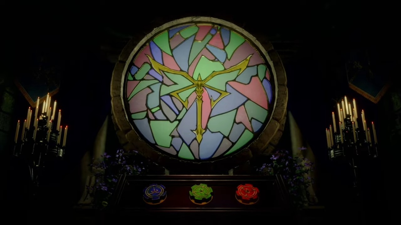 Screenshot of a solved puzzle involving a church's stain glass window in Resident Evil 4 (remake).