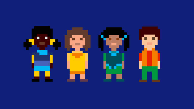 8-bit style images of different children