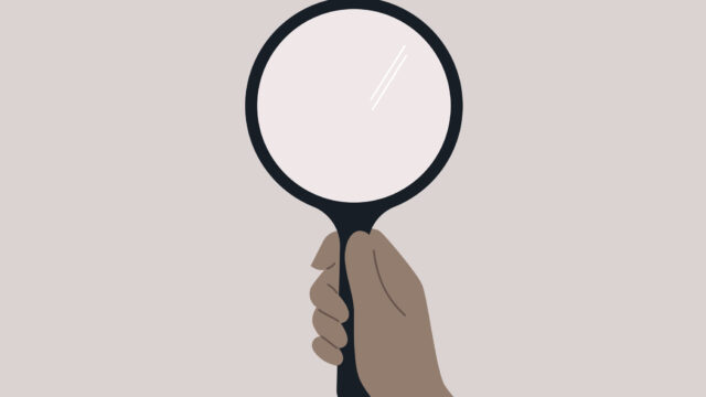 Illustration of looking into a mirror to represent self-reflection.